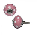 Pomo Cerámica Rosa Con Lunares Blancos