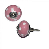 Pomo Cerámica Rosa Con Lunares Blancos