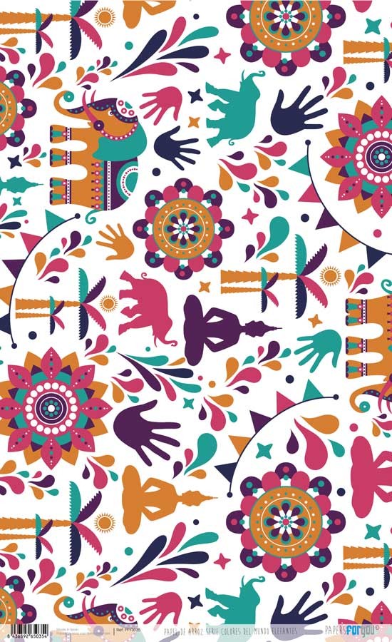 Papel De Arroz 54X33 Colores Del Mundo Elefantes