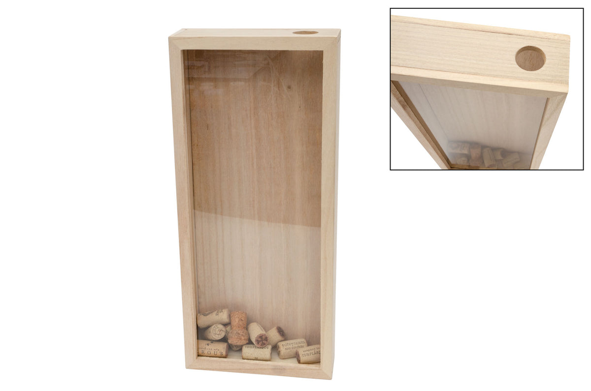 Caja madera 45x20x7cm con tapa de cristal para tapones