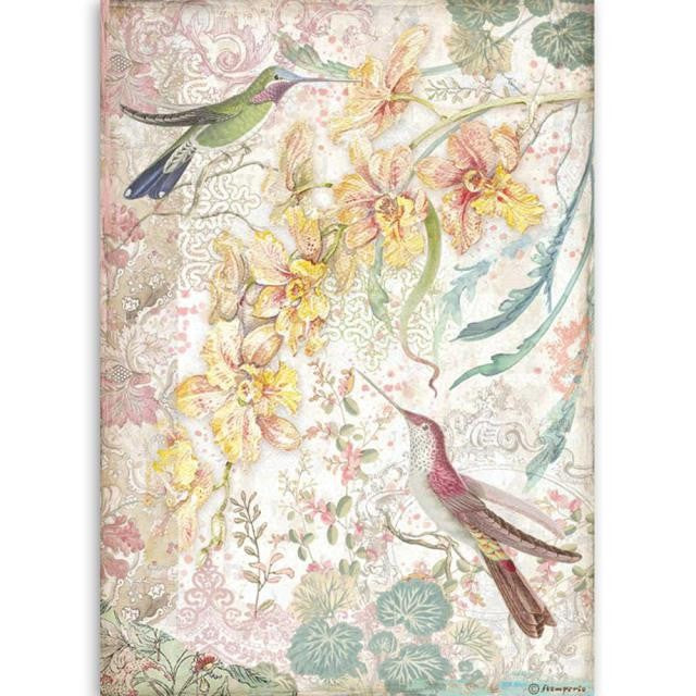 Papel De Arroz Orquídea Y Pájaros Din-A4