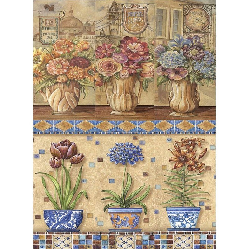 Papel De Arroz Con Macetas Y Flores Din-A3