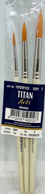 Set 3 pinceles mango corto redondo Titan Arts 4,8,12