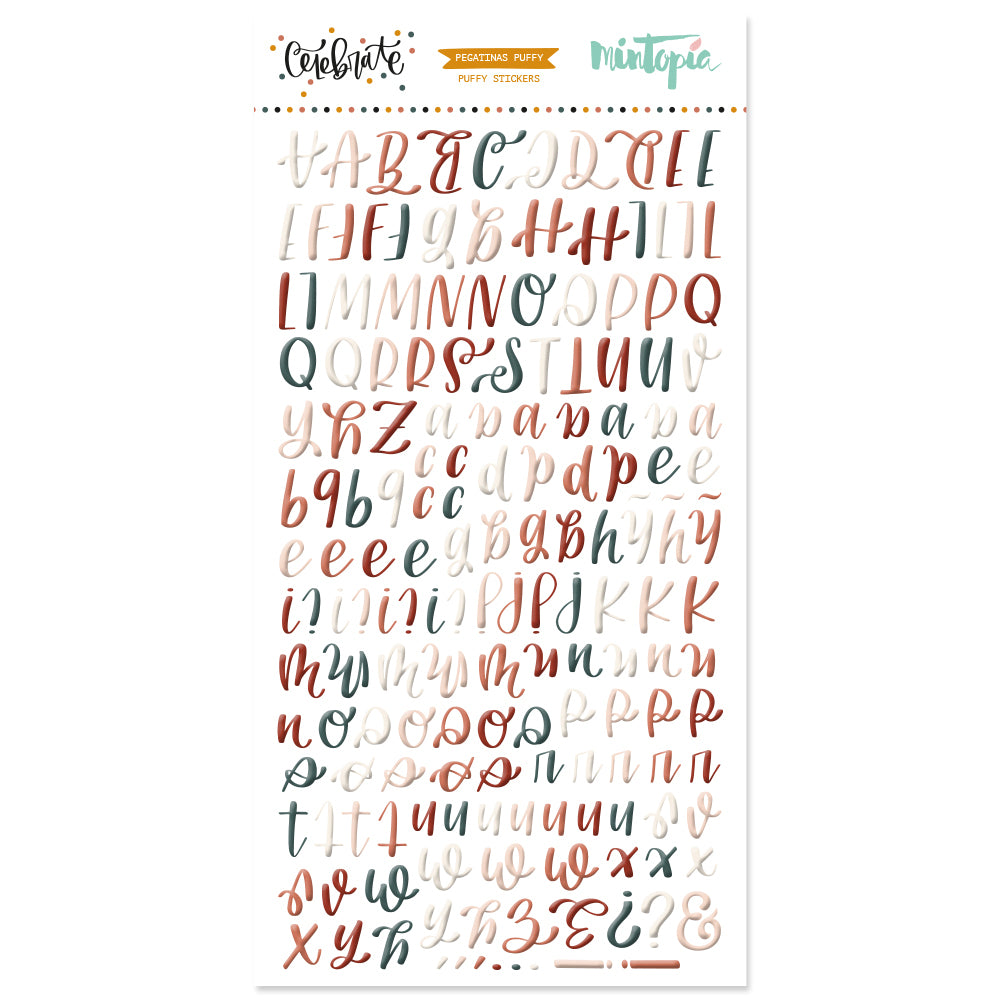 Alfabeto Puffy Lettering Celebrate
