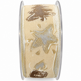 Cinta Navideña Beige con árboles, velas, estrellas 4 cm.1