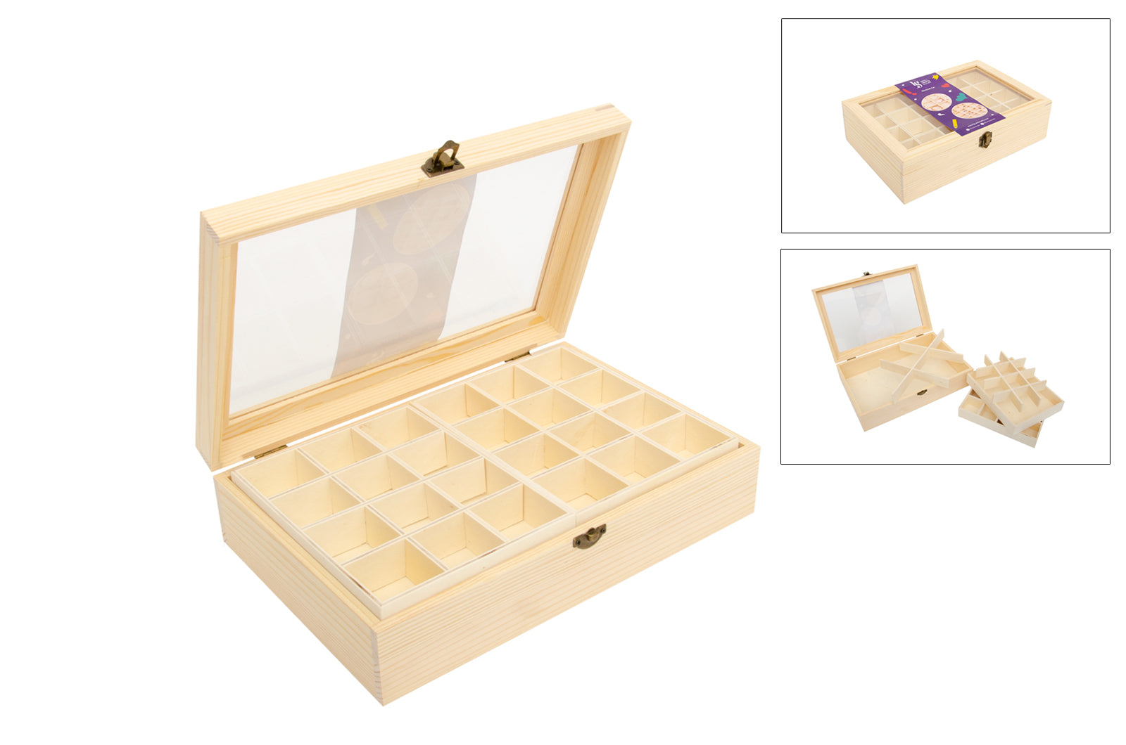 Caja de madera con 24 divisorios  30x20x8