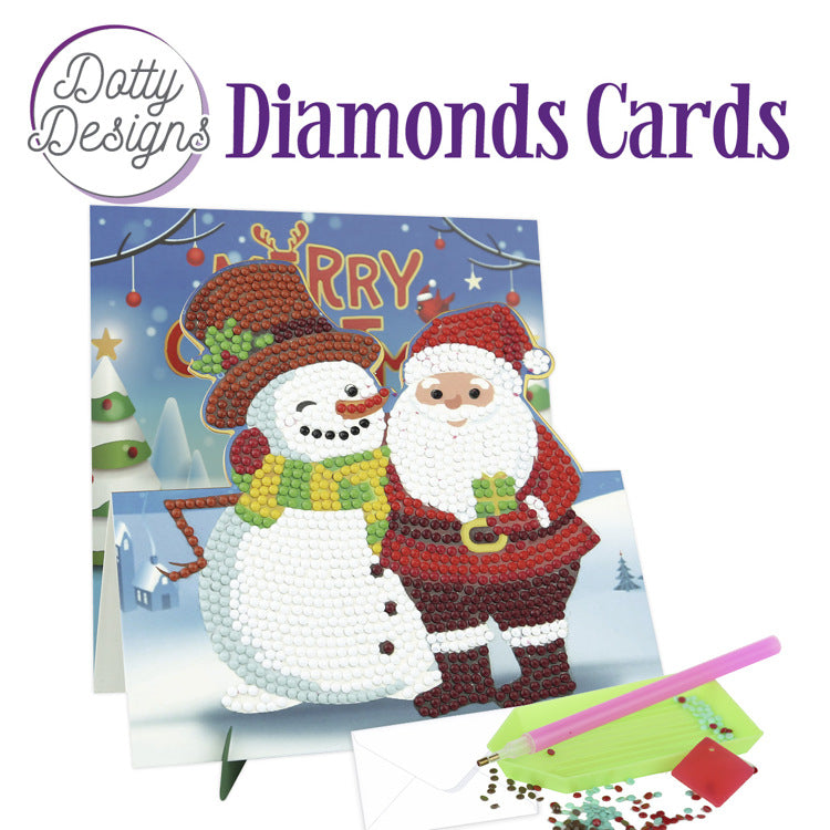 Kit Tarjeta Con Diamantes Muñeco Nieve Y Papá Noel