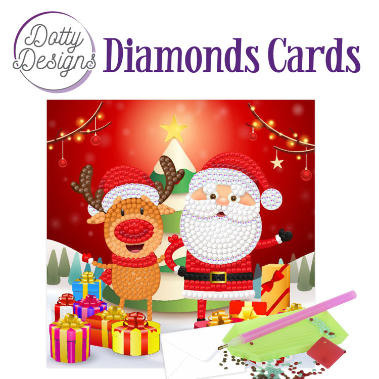 Kit Tarjeta Con Diamantes Ciervo Y Papá Noel