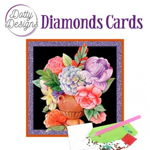 Kit Tarjeta Con Diamantes Jarron Con Flores