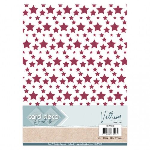 Hoja Vellum Estrellas Doradas Rojas