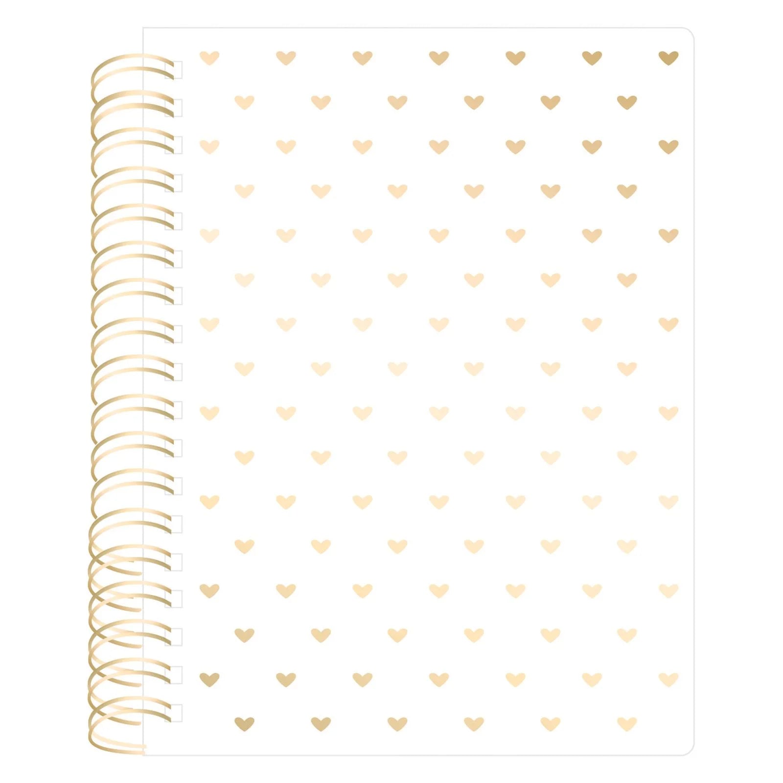 Planner Agenda color blanco con Foil de corazones dorado con bolígrafo