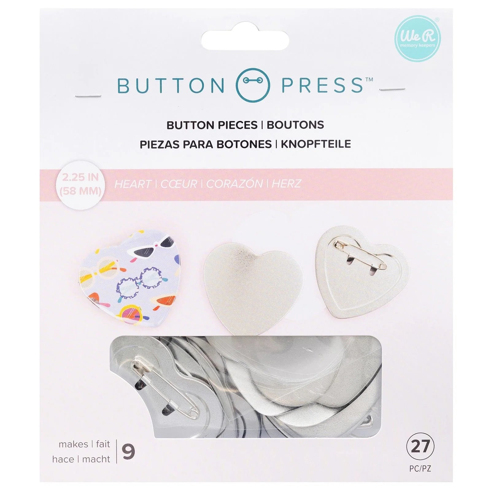 Piezas para chapas tamaño 58mm 9 unidades 27 piezas forma de corazón
