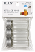 Botella de vidrio 3 piezas 20x50 mm.