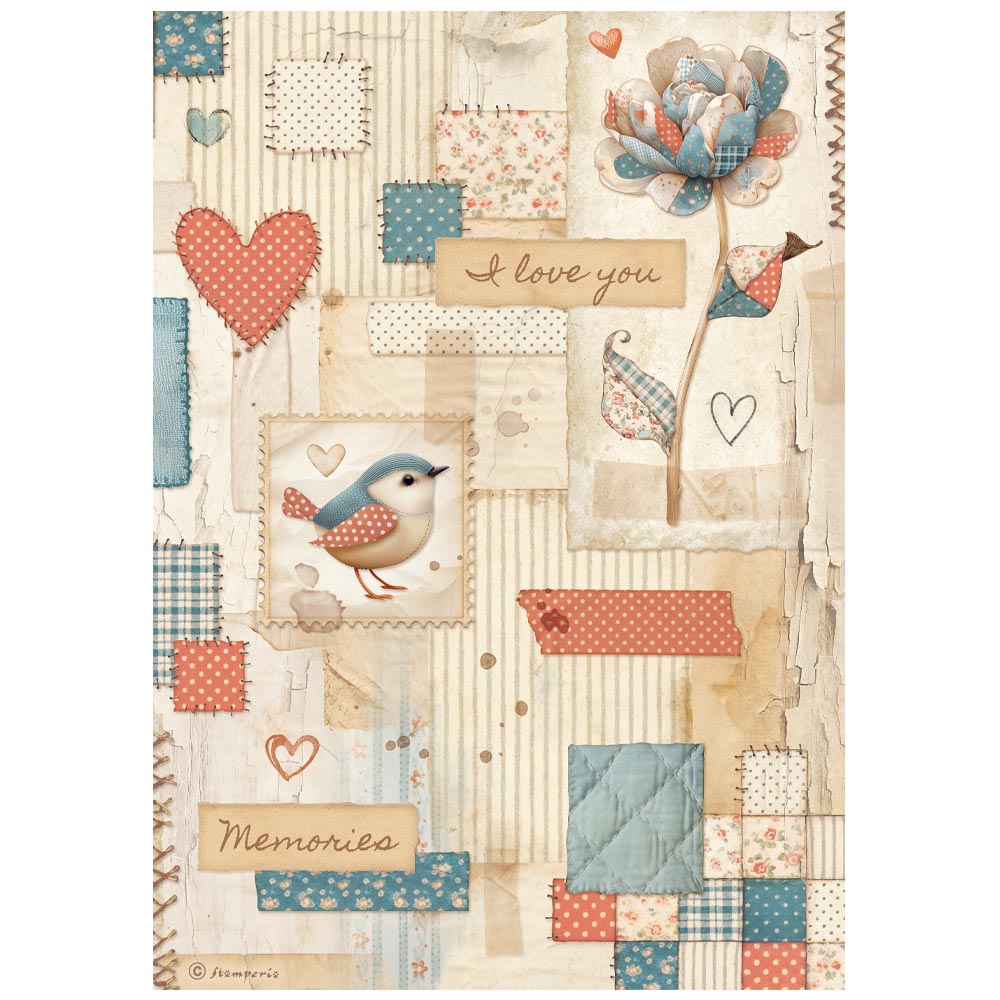 Papel de arroz A4 - family Pajaro de retazos color