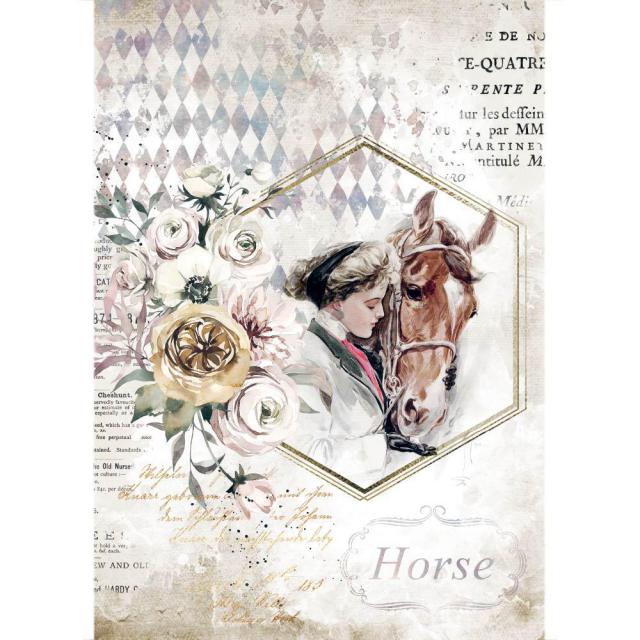Papel De Arroz Romantic Horses Mujer Marco Din-A4