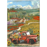 Papel De Arroz Sunflower Art Coche Vintage  Din-A4