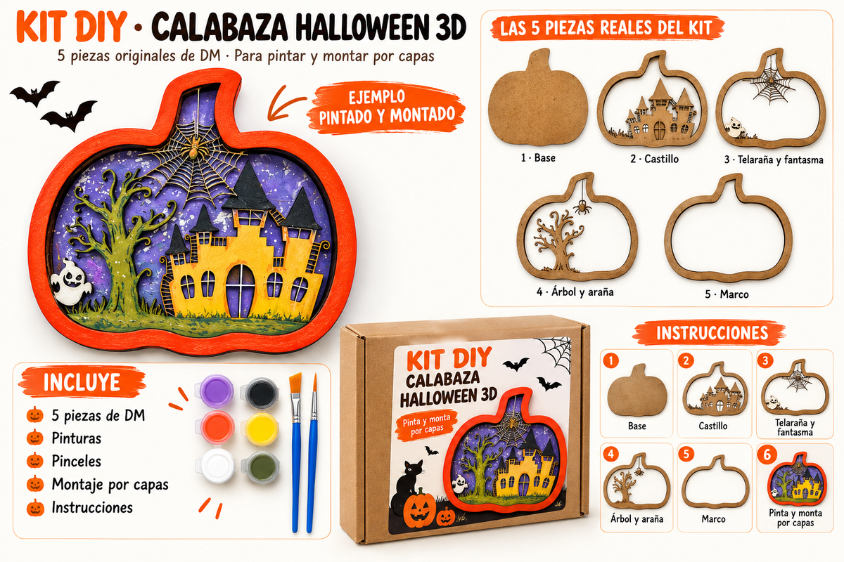 Kit DIY Calabaza Halloween 3D de DM con Pinturas y Pinceles