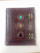 Libro De Piel Color Marron Con Relieve Y 3 Gemas