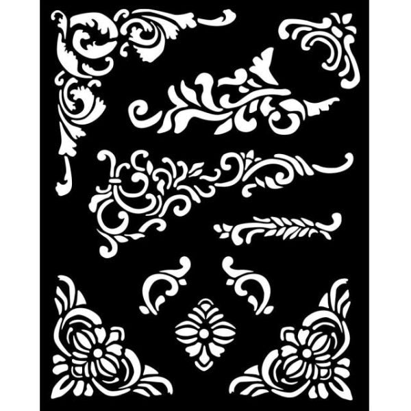 Stencil Vintage Library Esquinas Y Adornos 20x25