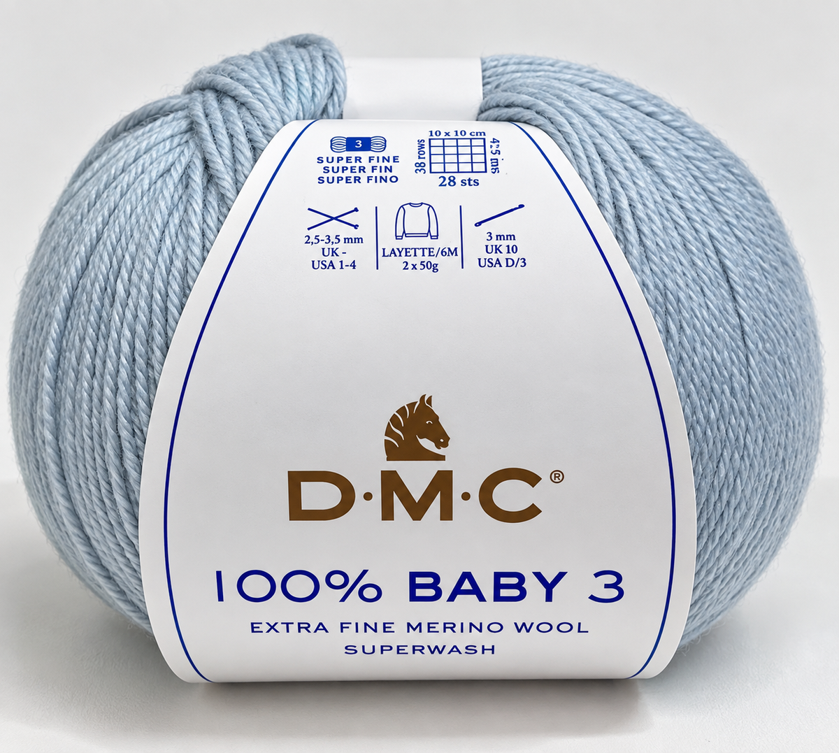 Lana Merina DMC 100% Baby 3 131 azul nube
