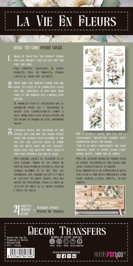 Decor transfer 15x30 Magnolias 4 Hojas