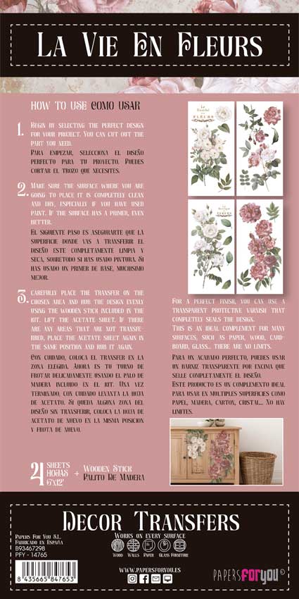 Decor transfer 15x30 Rosas 4 Hojas
