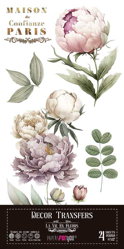 Decor transfer 15x30 Peonias 4 Hojas