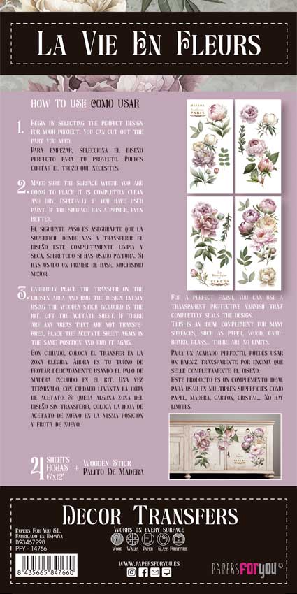 Decor transfer 15x30 Peonias 4 Hojas