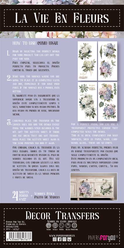 Decor transfer 15x30 Hortensias 4 Hojas