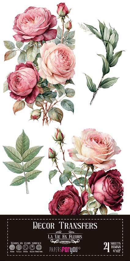 Decor transfer 15x30 Rosas 4 Hojas