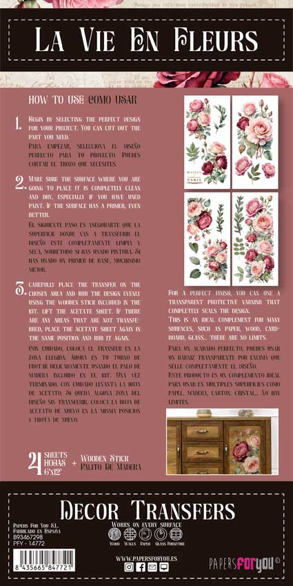 Decor transfer 15x30 Rosas 4 Hojas