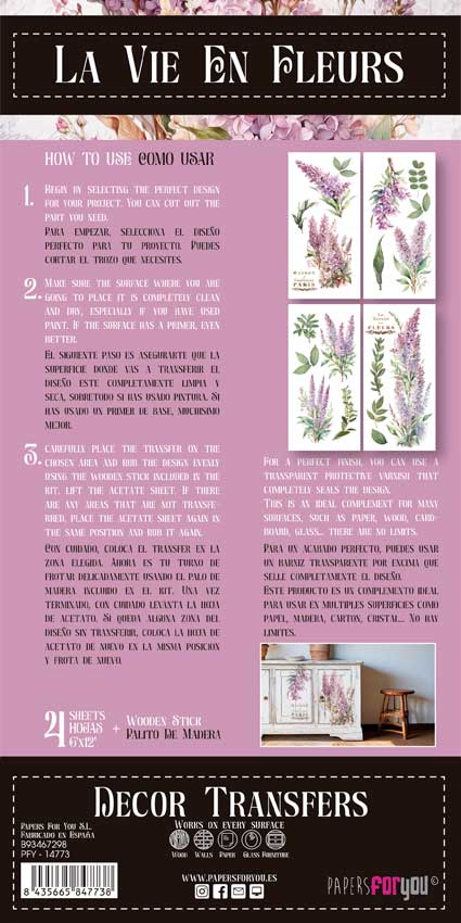 Decor transfer 15x30 Llilas 4 Hojas
