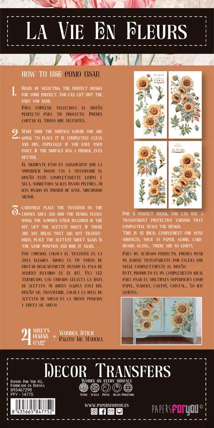 Decor transfer 15x30 Girasoles 4 Hojas