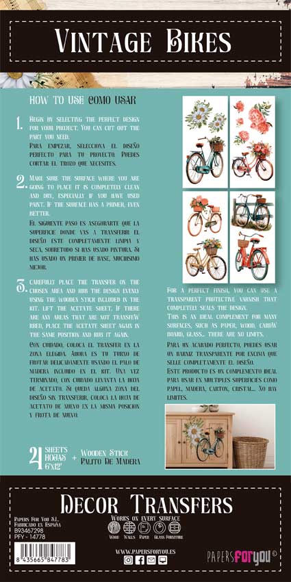 Decor transfer 15x30 Bicicletas 4 Hojas