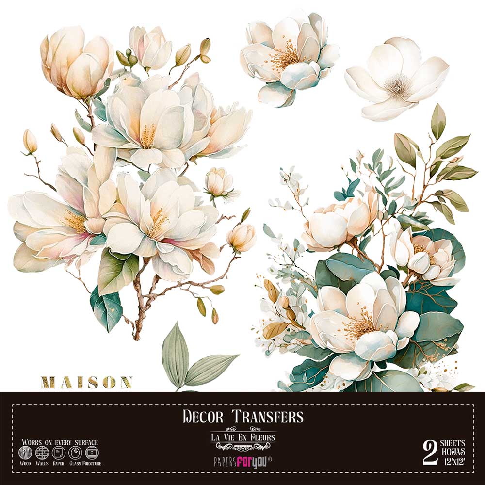 Decor transfer 30x30 Magnolias 2 hojas