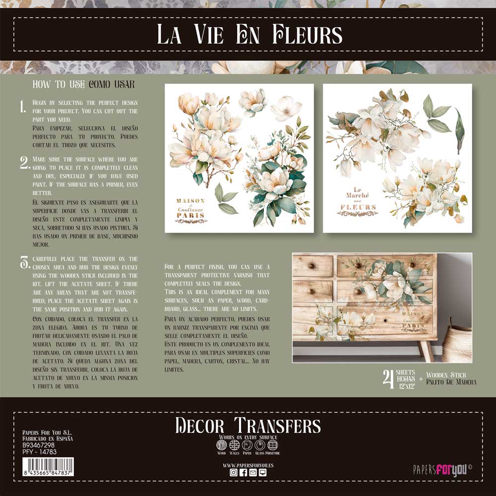 Decor transfer 30x30 Magnolias 2 hojas