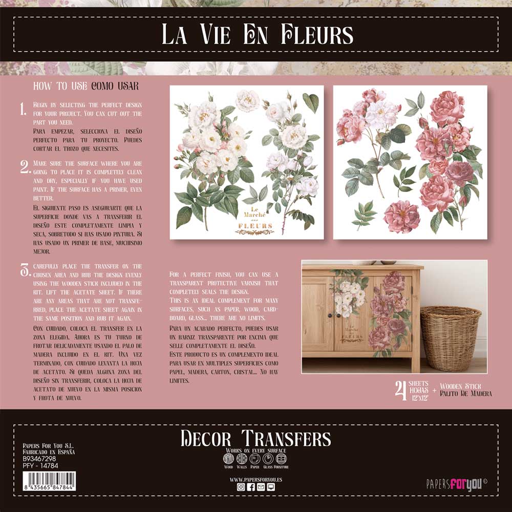 Decor transfer 30x30 Rosas 2 hojas