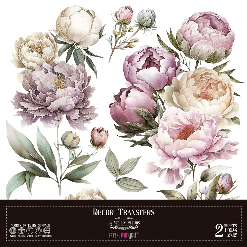 Decor transfer 30x30 Peonias 2 hojas
