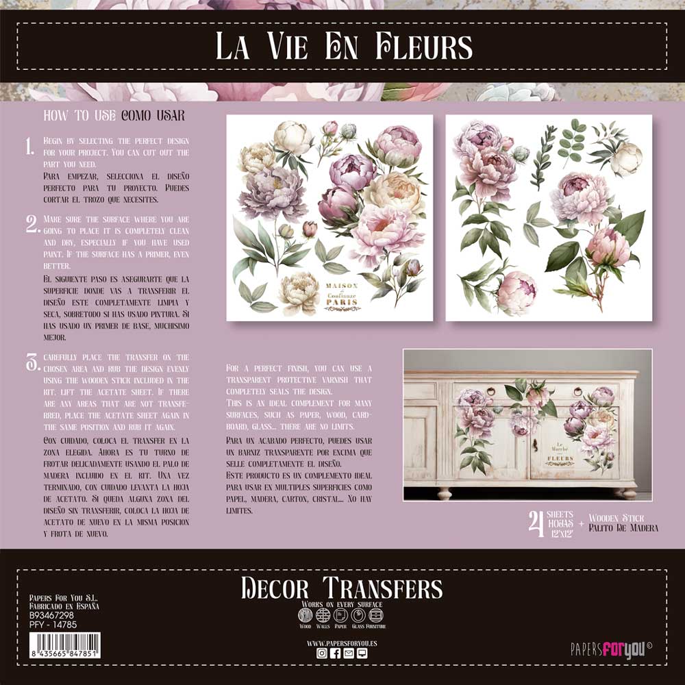 Decor transfer 30x30 Peonias 2 hojas