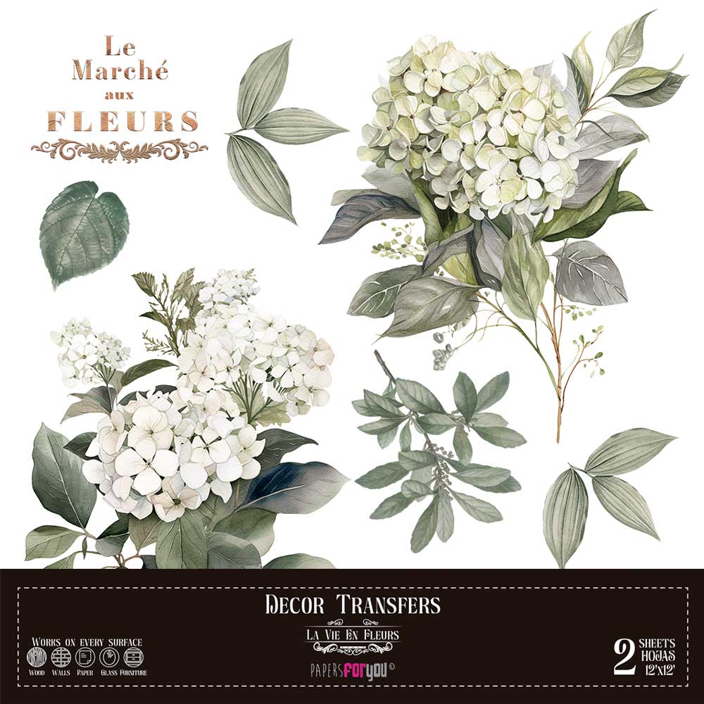 Decor transfer 30x30 Hortensias 2 hojas