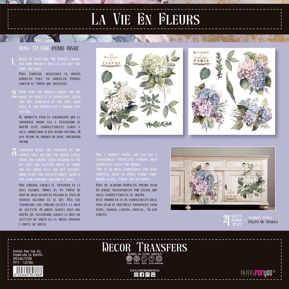 Decor transfer 30x30 Hortensias 2 hojas