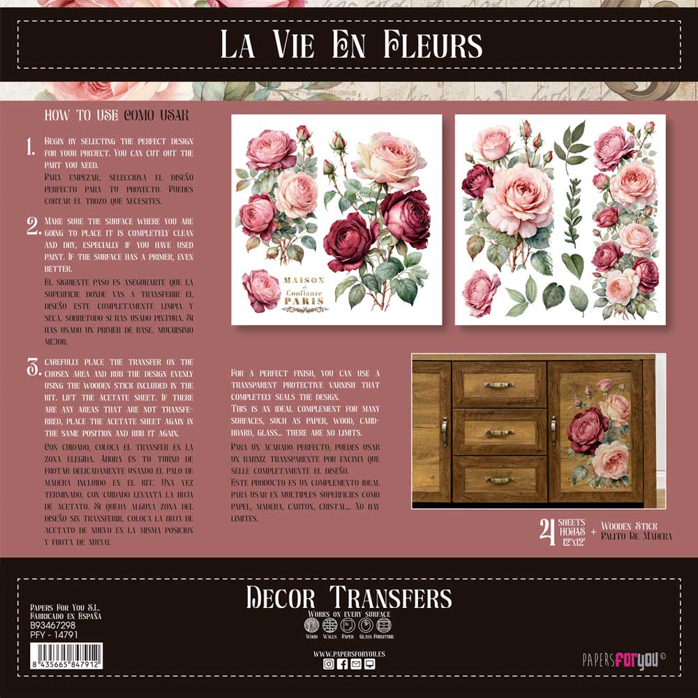 Decor transfer 30x30 Rosas 2 hojas