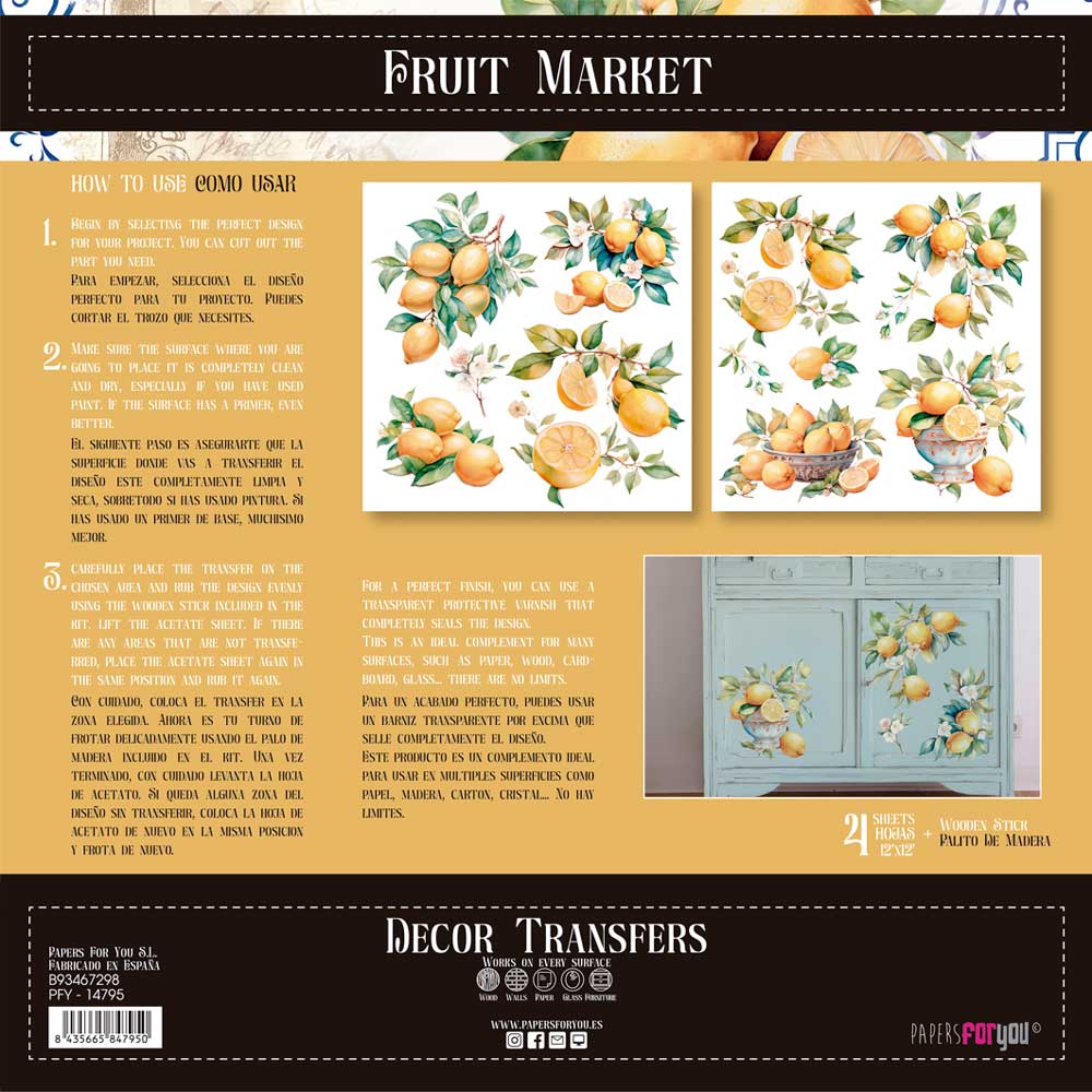 Decor transfer 30x30 Limones 2 hojas