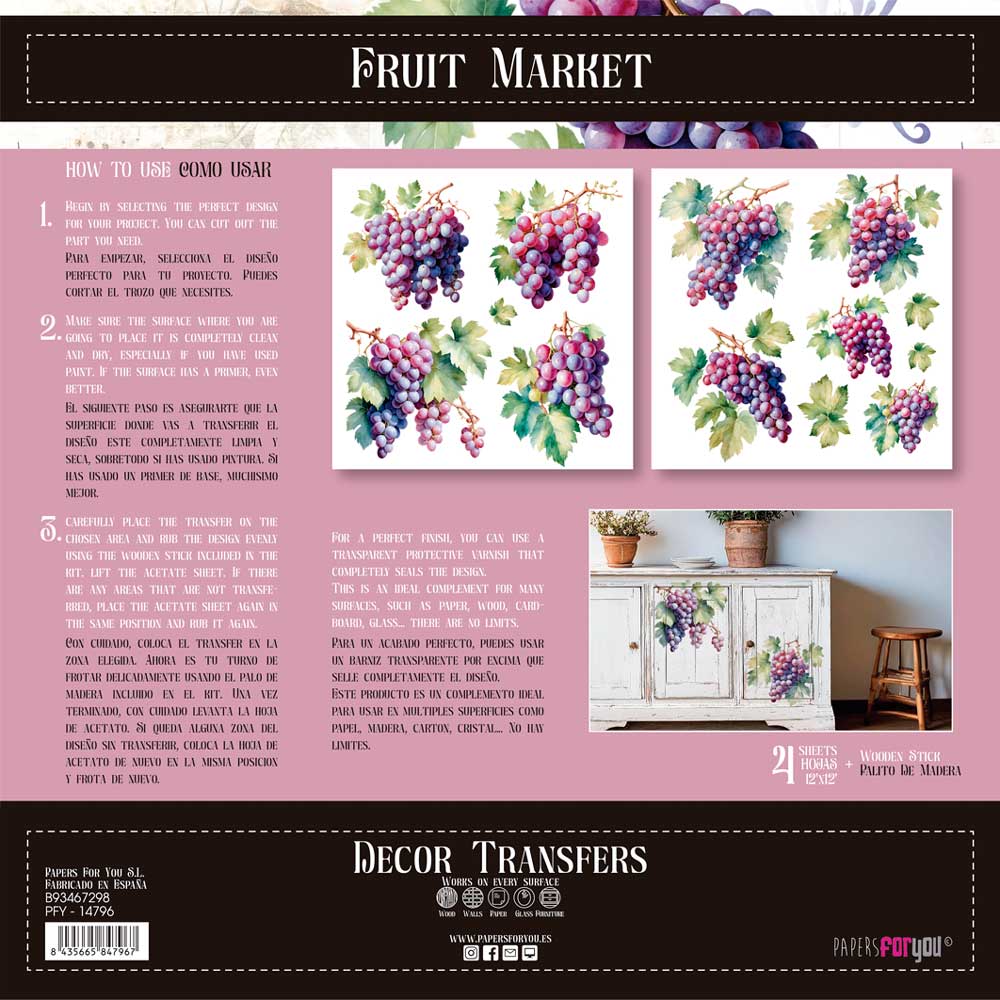 Decor transfer 30x30 Racimos Uvas 2 hojas