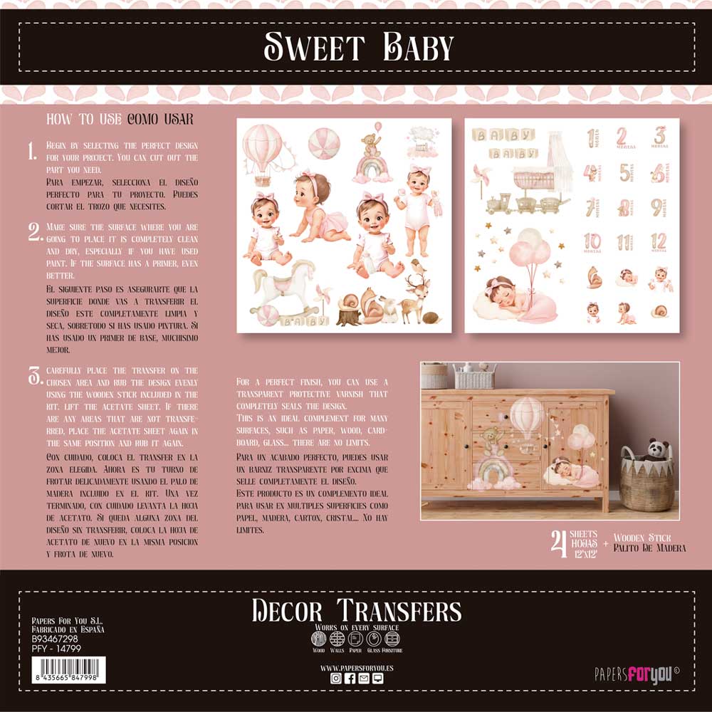 Decor transfer 30x30 Sweet Baby Girl 2 hojas