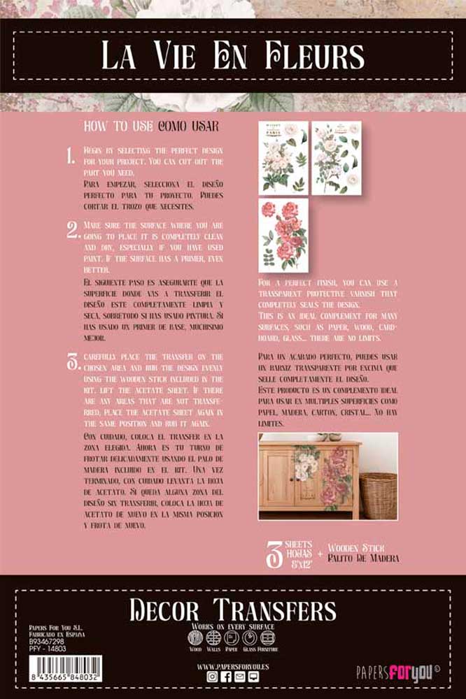 Decor transfer 20x30 Rosas 3 hojas
