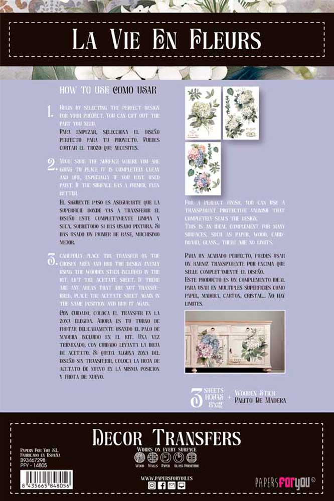 Decor transfer 20x30 Hortensias 3 hojas