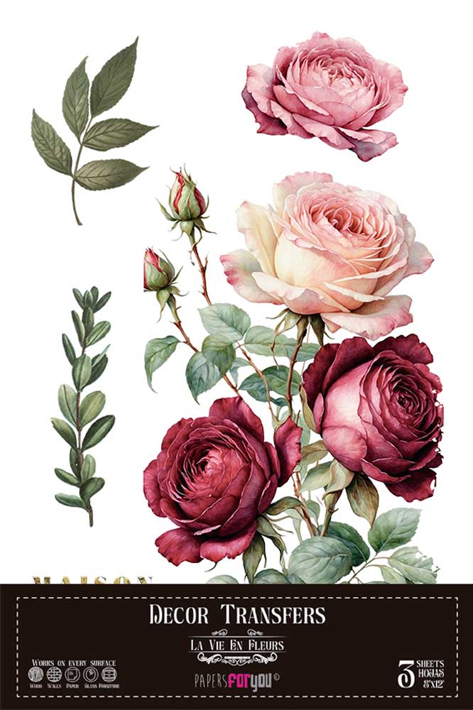 Decor transfer 20x30 Rosas 3 hojas