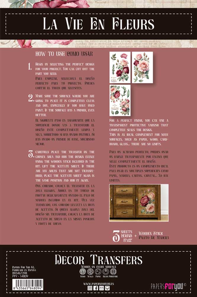 Decor transfer 20x30 Rosas 3 hojas