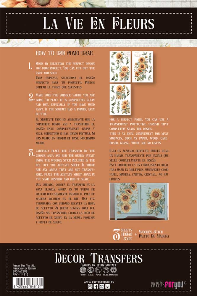 Decor transfer 20x30 Girasoles 3 hojas